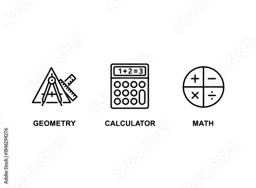 Math Calculator Geometry Icon Set Minimal Bold Line