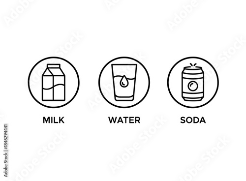 Milk Water Soda Icon Set Minimal Bold Line