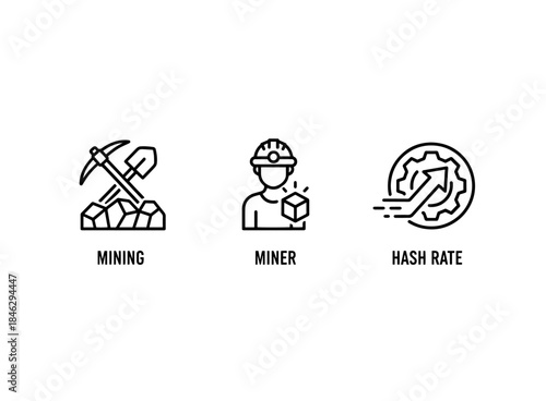 Mining Miner Hash Rate Icon Set Minimal Bold Line