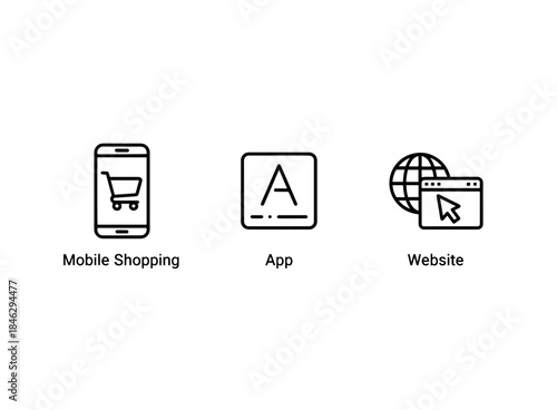 Mobile Shopping App Website Icon Set Minimal Bold Line