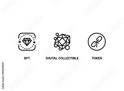 NFT Digital Collectible Token Icon Set Minimal Bold Line
