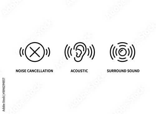 Noise Cancellation Acoustic Surround Sound Icon Set Minimal Bold Line