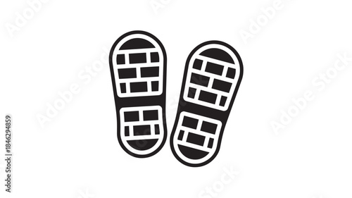 Two black shoe soles with textured treads on transparent background silhouette