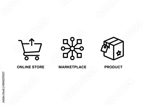 Online Store Marketplace Product Icon Set Minimal Bold Line