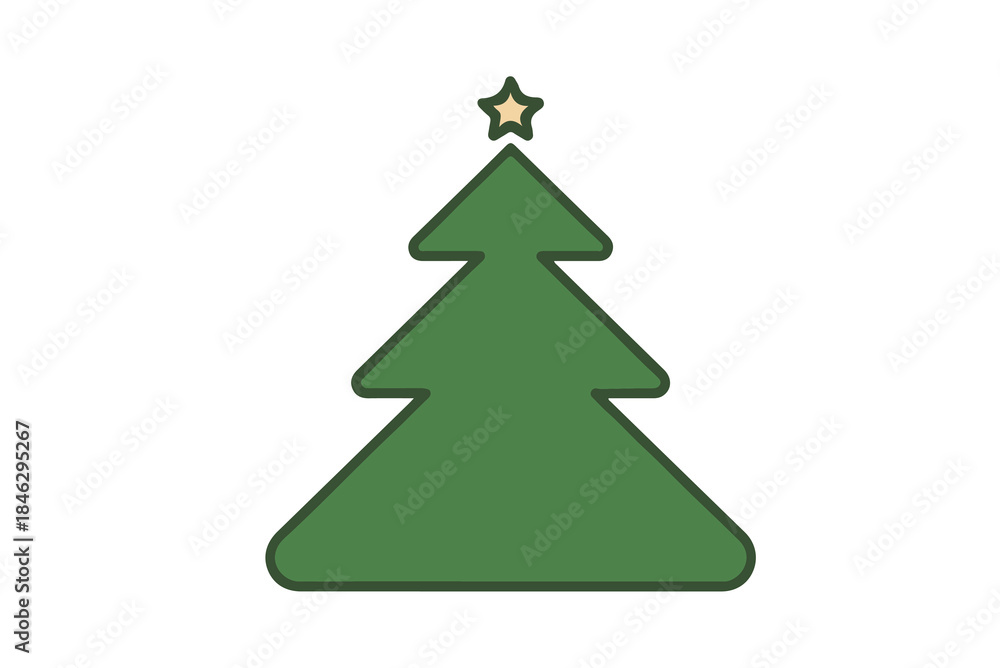 Obraz premium Simple Dark Green Christmas Tree Icon with Star