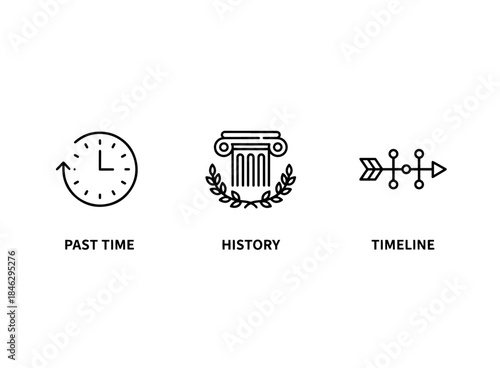 Past Time History Timeline Icon Set Minimal Bold Line