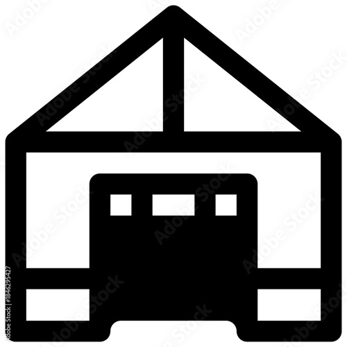 Shelter. Outlined stroke vector icon with black-filled details.