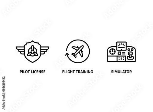 Pilot License Flight Training Simulator Icon Set Minimal Bold Line