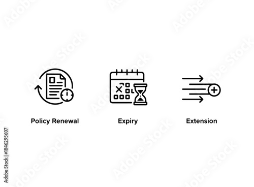 Policy Renewal Expiry Extension Minimal Bold Line Icon Set