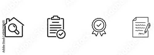 Real Estate Property Inspection, Quality Assurance, and Documentation Line Icons Set