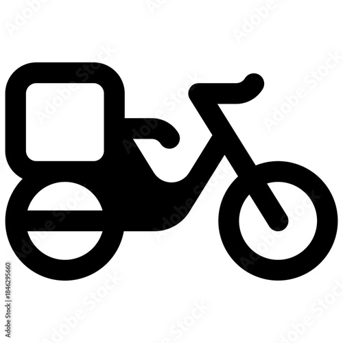 Delivery bike. Outlined stroke vector icon with black-filled details.