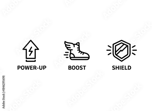 Power Up Boost Shield Minimal Bold Line Icon Set