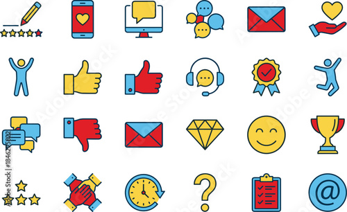 Customer,feedback,communication,icons,set,service,support,ratings,reviews,engagement,satisfaction,chat,email,vector,illustration,modern,colorful,design,collection,concept