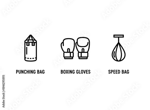 Punching Bag Boxing Gloves Speed Bag Minimal Bold Line Icon Set
