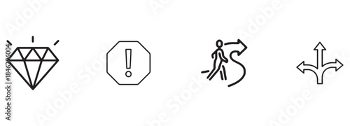 Set of Line Icons for Business Concepts: Quality, Warning, Detour, Choice
