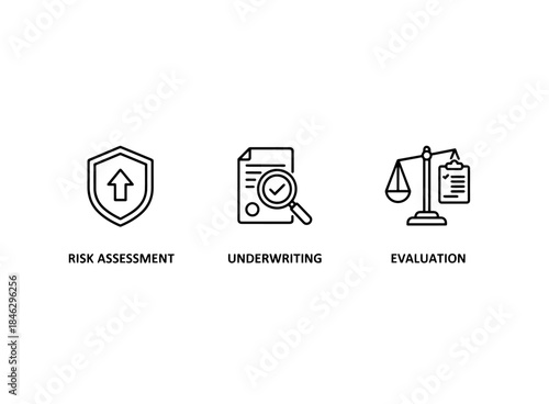 Risk Assessment Underwriting Evaluation Minimal Bold Line Icon Set