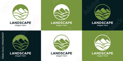 Collection of a mountain logo design illustration. Peak design with circle simple minimalist vector icon symbol