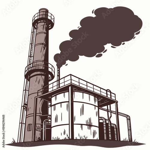 Rusty fuel refinery surrounded by air pollution industrial 1