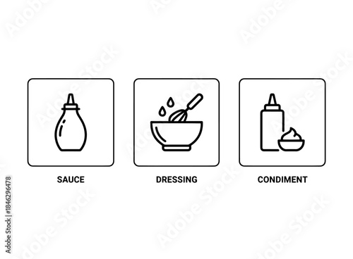 Sauce Dressing Condiment Minimal Bold Line Icon Set