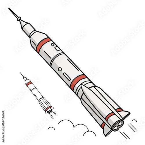 Rocket booster separation mid air scene space cartoon