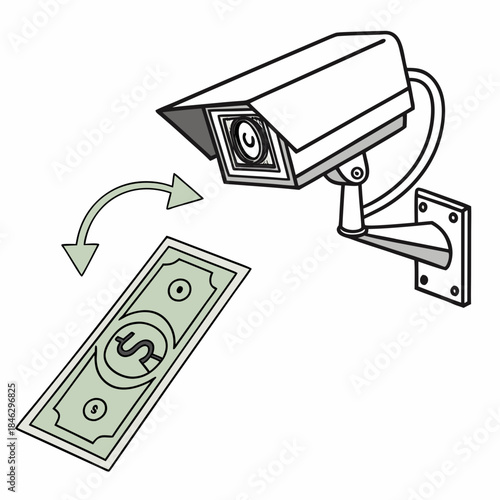Security camera pointing at money dollar bill surveillance