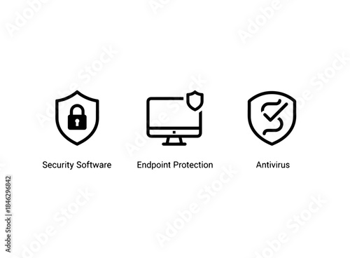 Security Software Endpoint Protection Antivirus Minimal Bold Line Icon Set