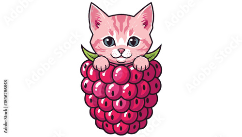 Adorable Pink Kitten with Raspberries.