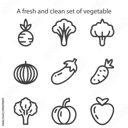 A charming line art vector icon set featuring fresh vegetables, healthy produce, and root crops, perfect for food and nutrition themes.