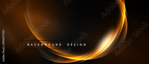 Abstract design features glowing orange curves over black background. Text reads background design. Simple, elegant visual presentation.