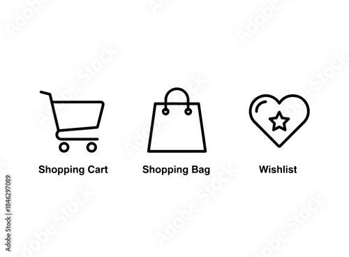Shopping Cart Shopping Bag Wishlist Minimal Bold Line Icon Set