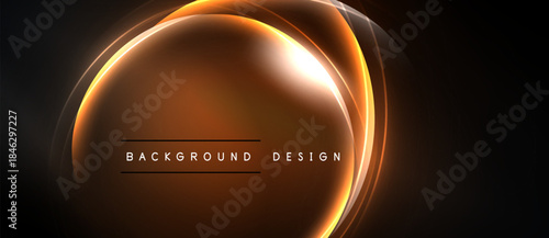 Abstract orange neon circles over dark background. Text reads background design. Modern, dynamic visual element.