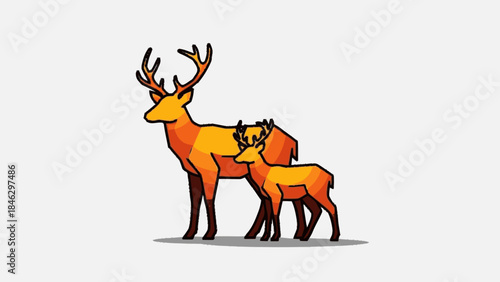 Illustration of Deer with Antlers and Fawn.