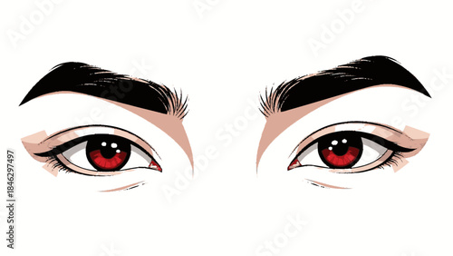 Illustration of Female Eyes with Red Iris.