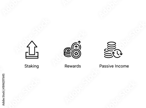 Staking Rewards Passive Income Minimal Bold Line Icon Set
