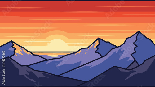 Mountain Range at Sunset Illustration.