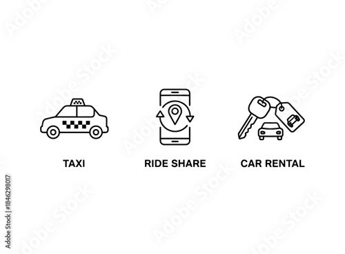 Taxi Ride Share Car Rental Minimal Bold Line Icon Set