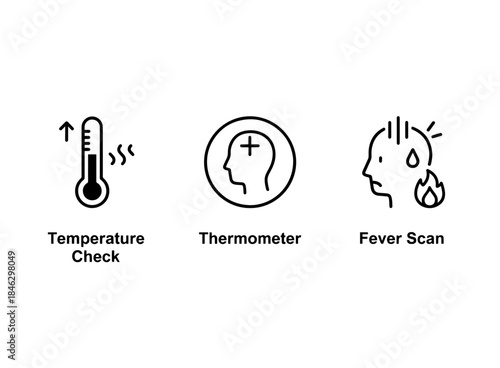 Temperature Check Thermometer Fever Scan Minimal Bold Line Icon Set