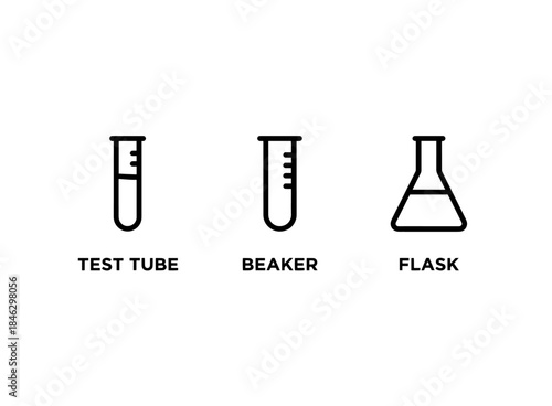 Test Tube Beaker Flask Minimal Bold Line Icon Set