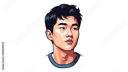 Stylized Portrait of a Young Asian Man Looking Away.