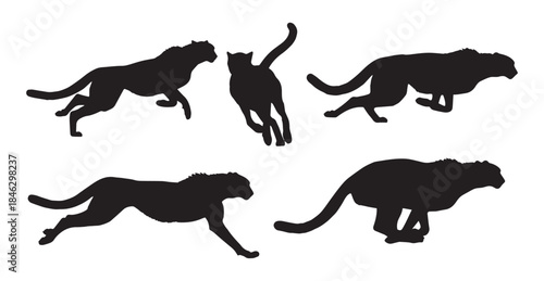Realistic Cheetah in Running Pose Silhouettes Collection,Cheetah Silhouettes,Vector Cheetah Silhouettes,Running Cheetah Silhouettes,cheetah vector