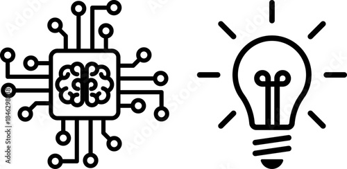 AI microchip with circuits and glowing light bulb. AI, innovation, technology, creativity.