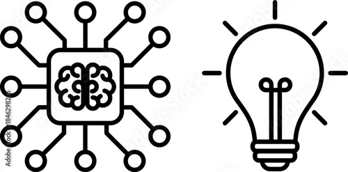 AI microchip with circuits and glowing light bulb. AI, innovation, technology, creativity.