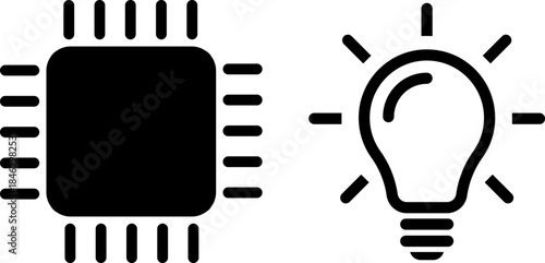 AI microchip with circuits and glowing light bulb. AI, innovation, technology, creativity.