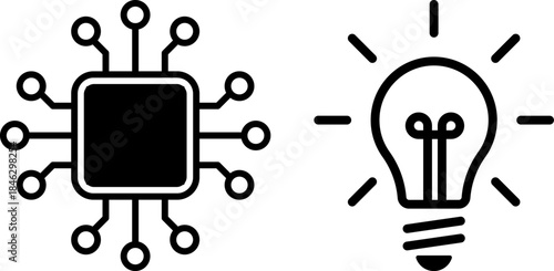 AI microchip with circuits and glowing light bulb. AI, innovation, technology, creativity.