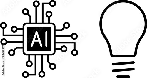 AI microchip with circuits and glowing light bulb. AI, innovation, technology, creativity.