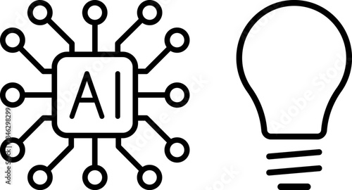 AI microchip with circuits and glowing light bulb. AI, innovation, technology, creativity.