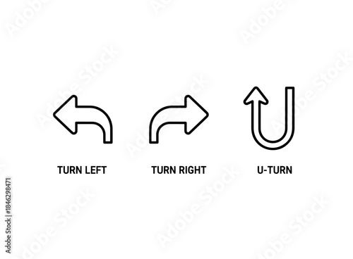 Turn Left Turn Right U Turn Minimal Bold Line Icon Set