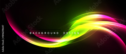 Abstract vibrant light streaks over black background. Smooth curves create dynamic energy, modern design element.