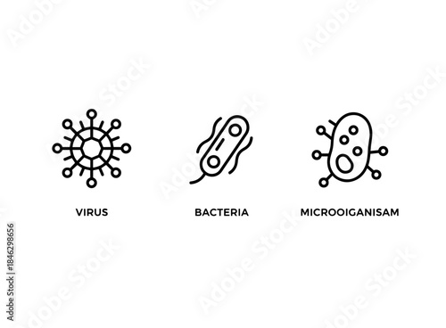 Virus Bacteria Microorganism Minimal Bold Line Icon Set