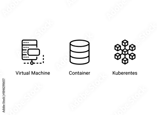 Virtual Machine Container Kubernetes Minimal Bold Line Icon Set